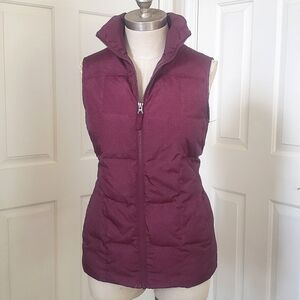 LAND'S END Quilted Down Puffer Vest Red Cranberry Burgundy
